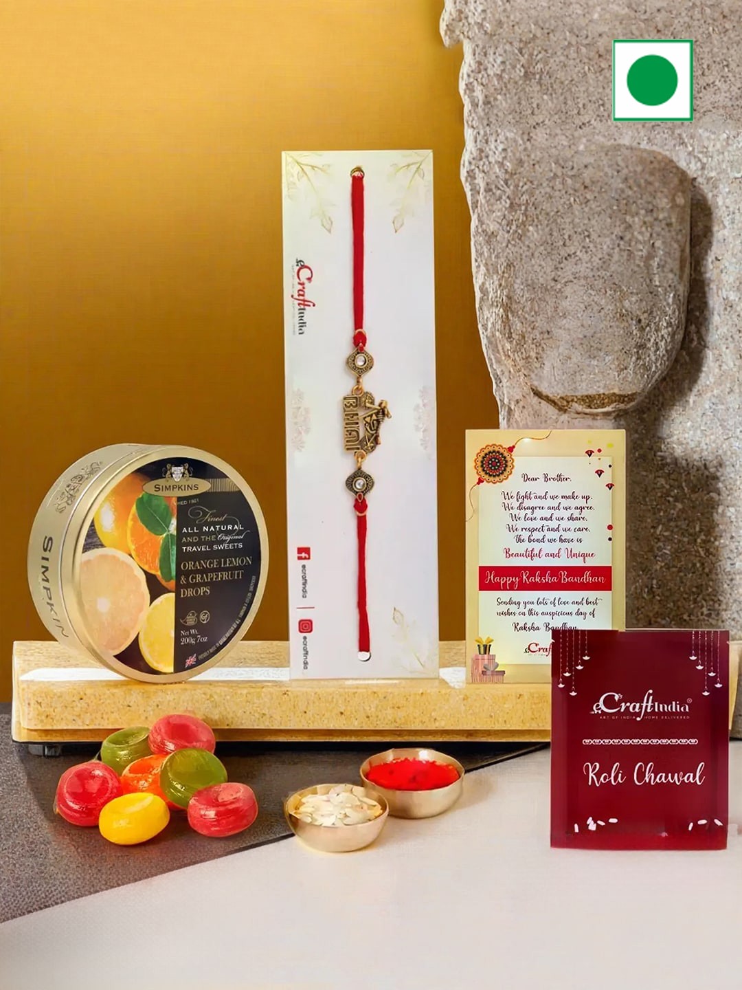 

eCraftIndia Bike Design Rakhi with Simpkins Drops Candy & Greeting Card With Roli Chawal, Red