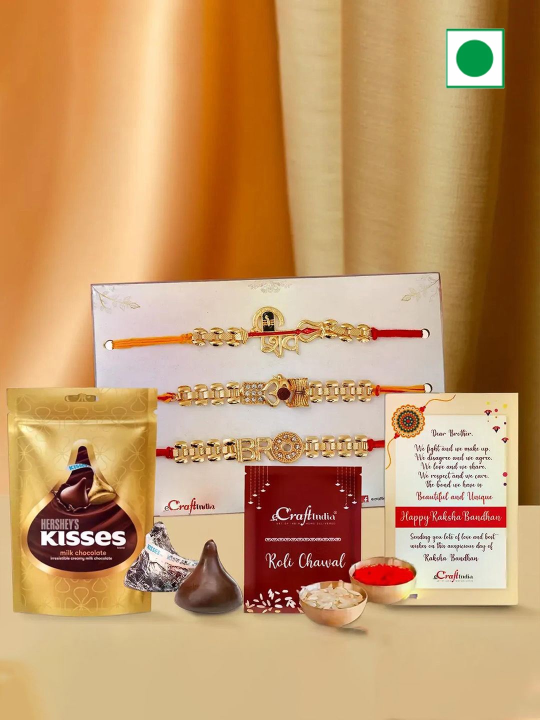 

eCraftIndia Set Of 6 Rakhis With Chocolates With Roli Chawal, Brown