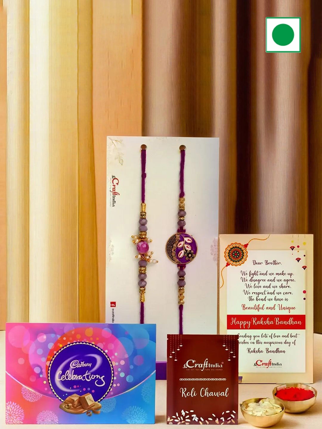 

eCraftIndia Set of 2 Rakhis With Cadbury Chocolate & Rakhi With Chocolates Gift Set, Purple