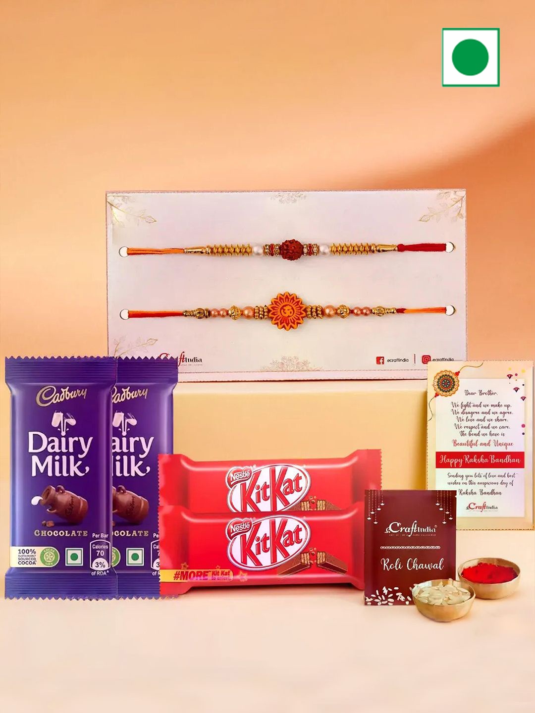 

eCraftIndia 8 Pieces Rakhis With Chocolates & Roli Chawal, Red