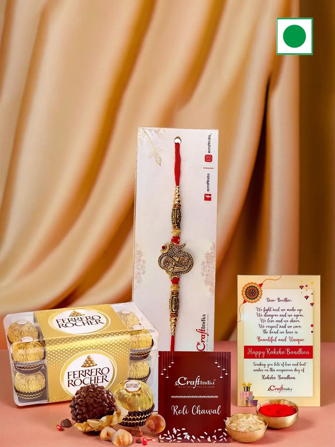 

eCraftIndia Lord Ganesha Rakhi With Chocolate & Greeting Card with Roli Chawal, Multi