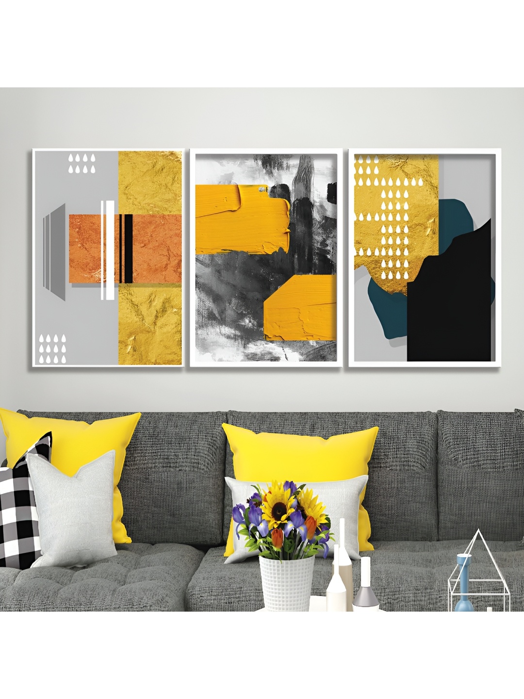 

Aura White & Yellow 3 Piece Wood Abstract Wall Art