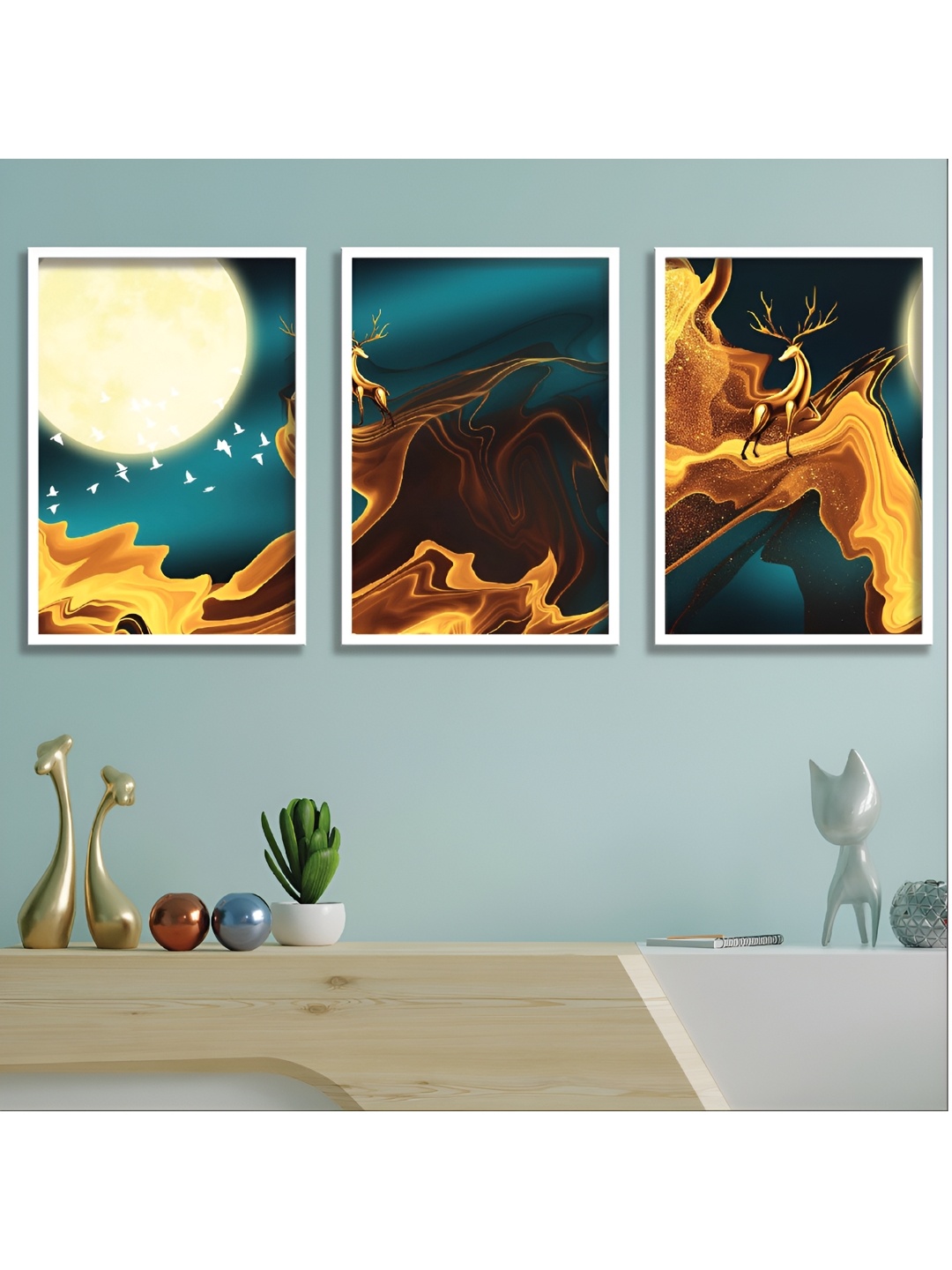 

Aura Blue & Yellow 3 Piece Wood Abstract Wall Paintings