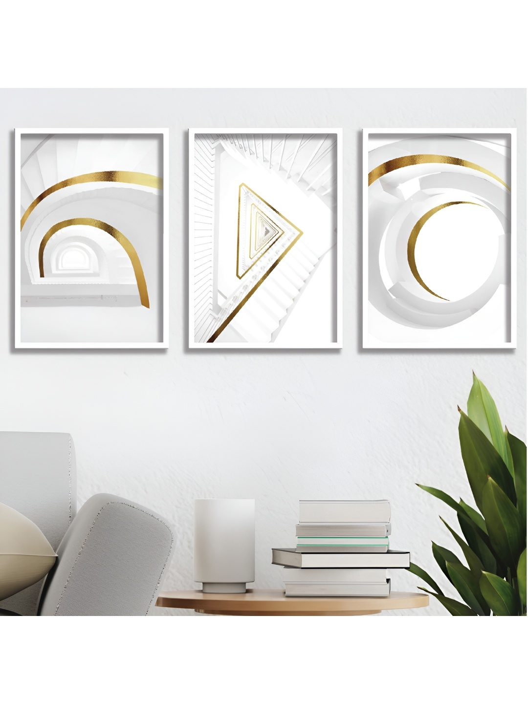 

Aura White & Gold-Toned 3 Piece Wood Abstract Wall Paintings