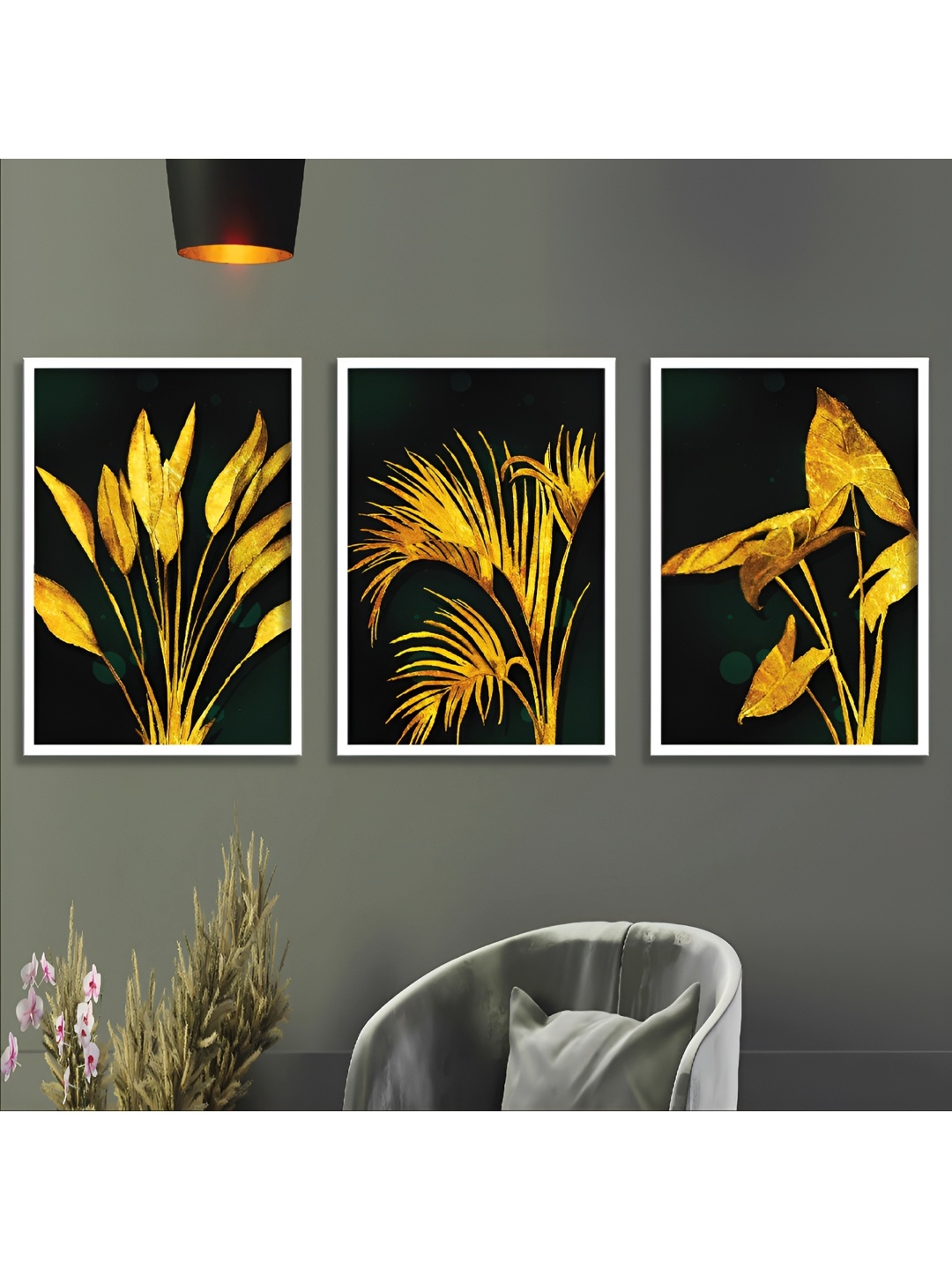 

Aura White & Black 3 Pieces Wood Floral and Botanical Wall Paintings