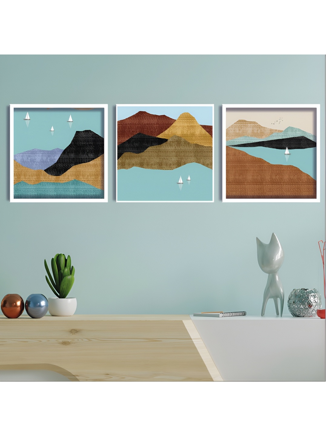 

Aura Blue & White 3 Piece Wood Abstract Wall Paintings