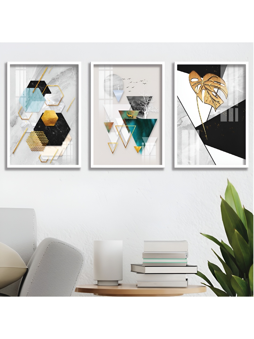 

Aura White & Black 3 Pieces Wooden Abstract Wall Art