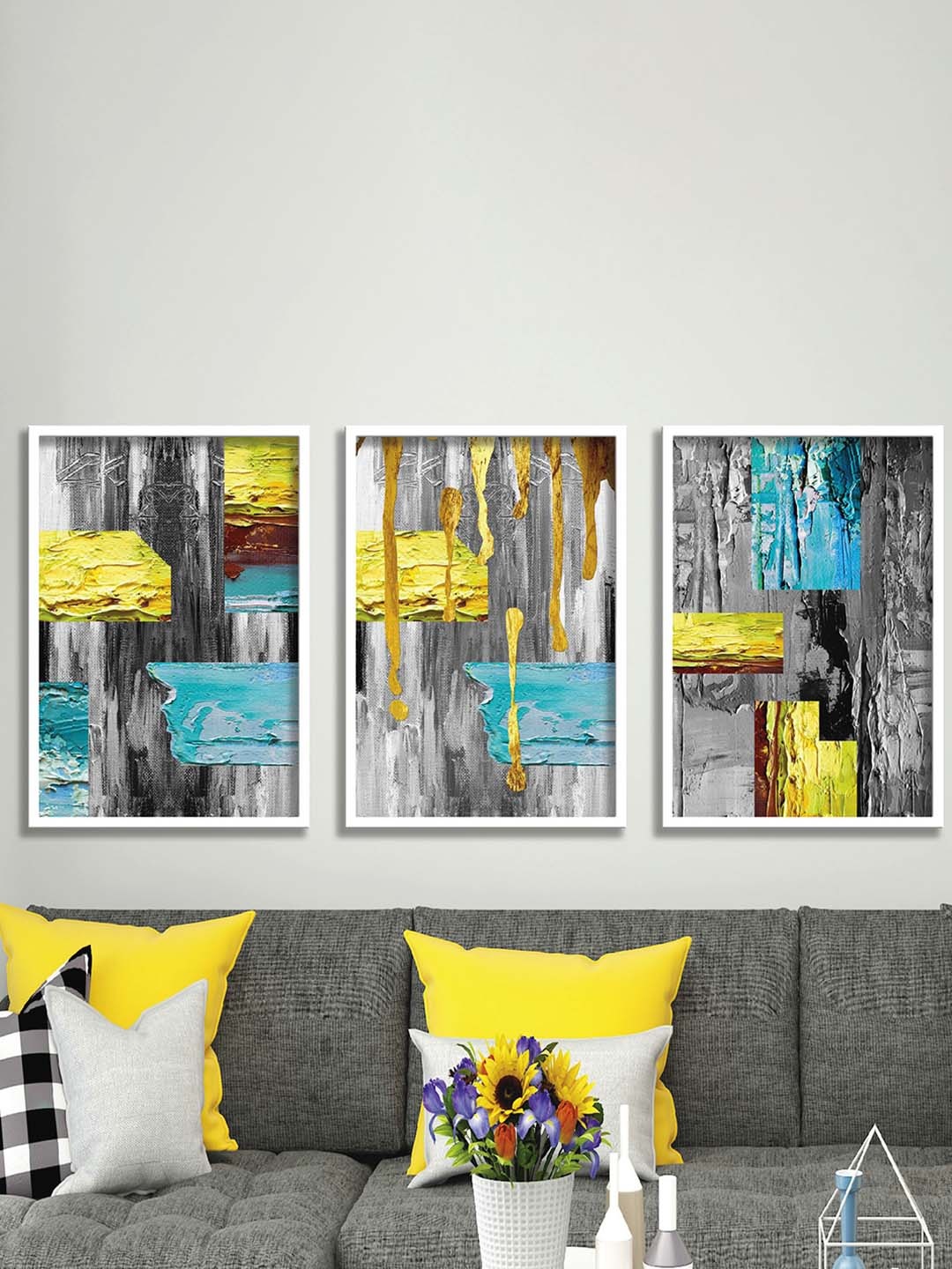 

Aura Yellow & Blue 3 Piece Wooden Abstract Wall Art