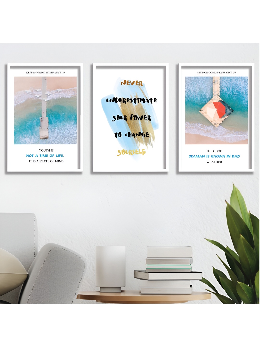 

Aura White & Blue 3 Piece Wood Abstract Wall Paintings