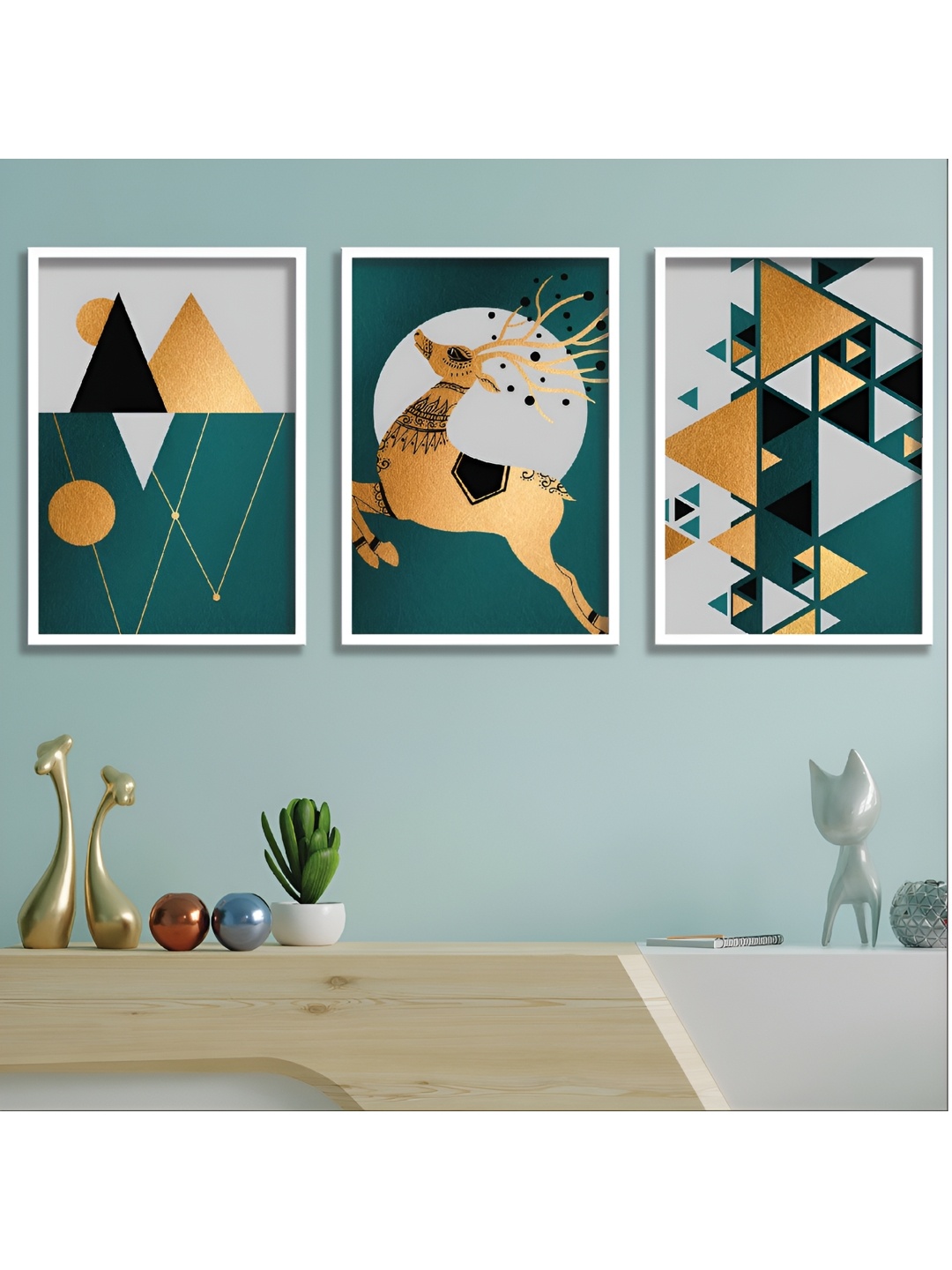 

Aura White & Green 3 Pieces Wooden Birds and Animals Wall Art