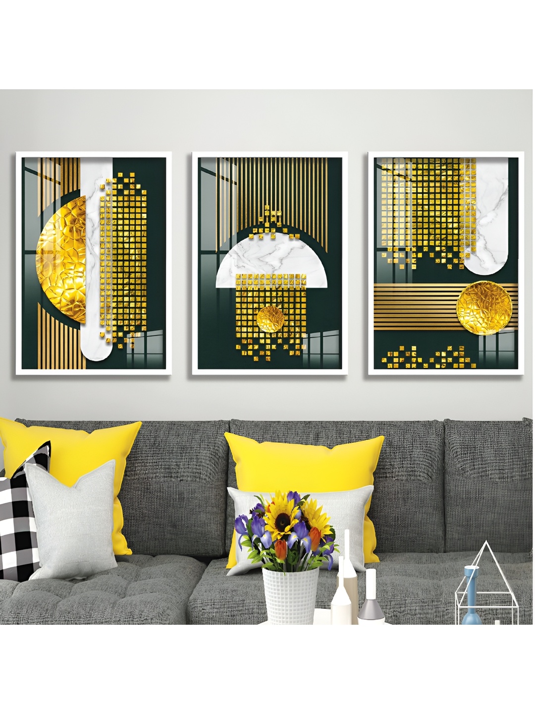 

Aura Gold-Toned & Black 3 Pieces Wooden Abstract Wall Art