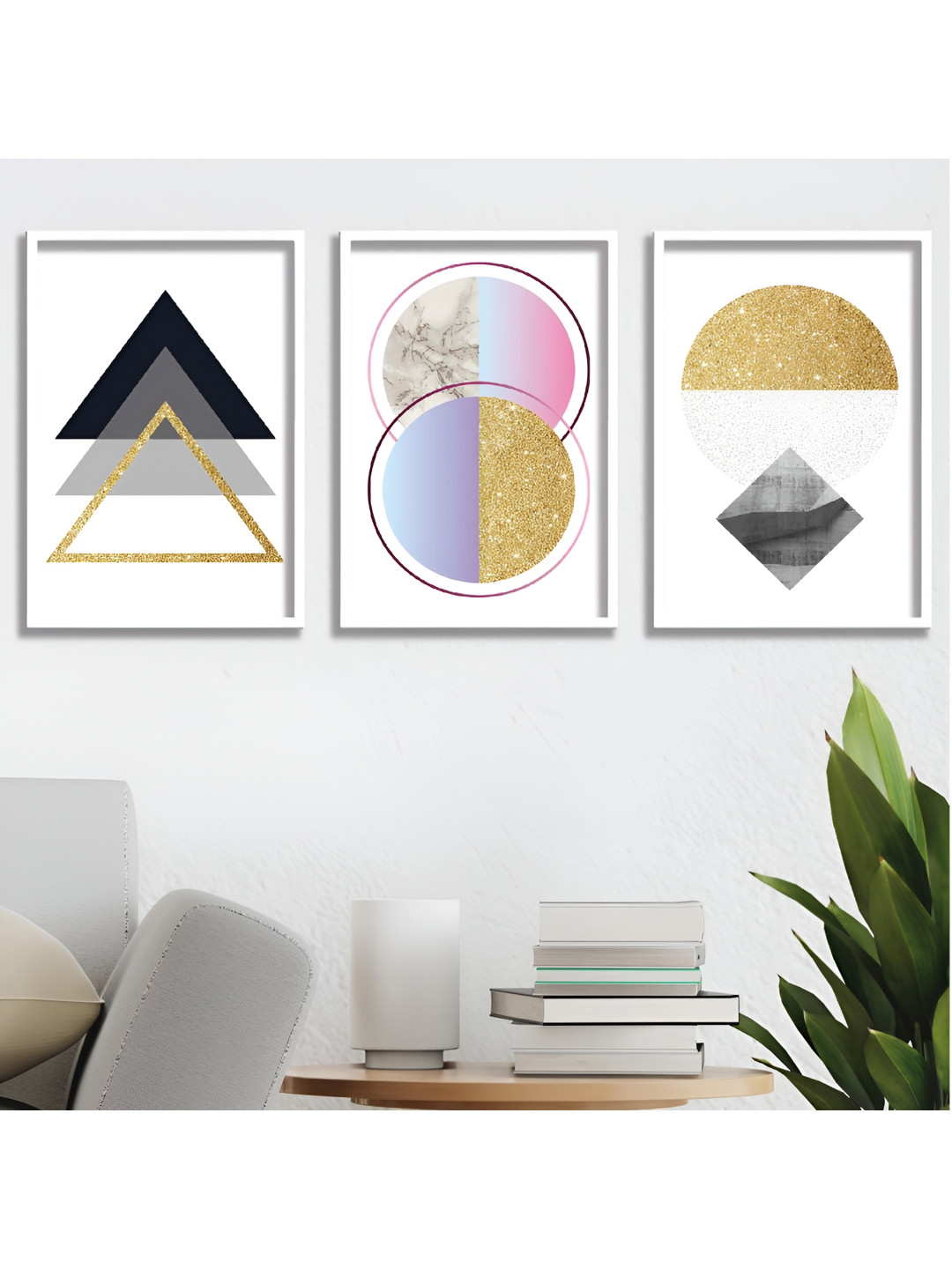 

Aura White & Gold-Toned 3 Piece Wood Abstract Wall Paintings