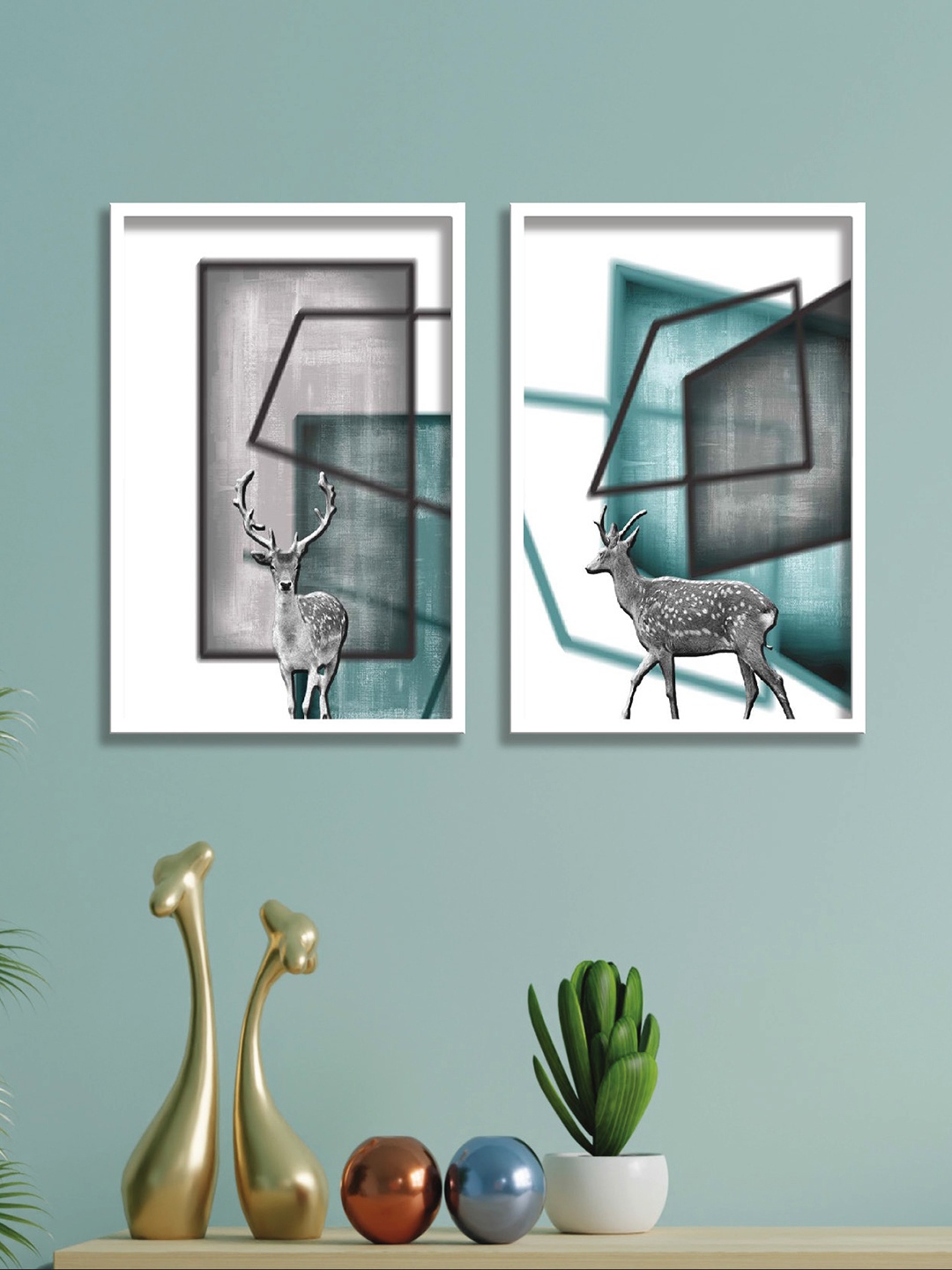 

Aura White & Blue 2 Pieces Wood Birds and Animals Wall Paintings