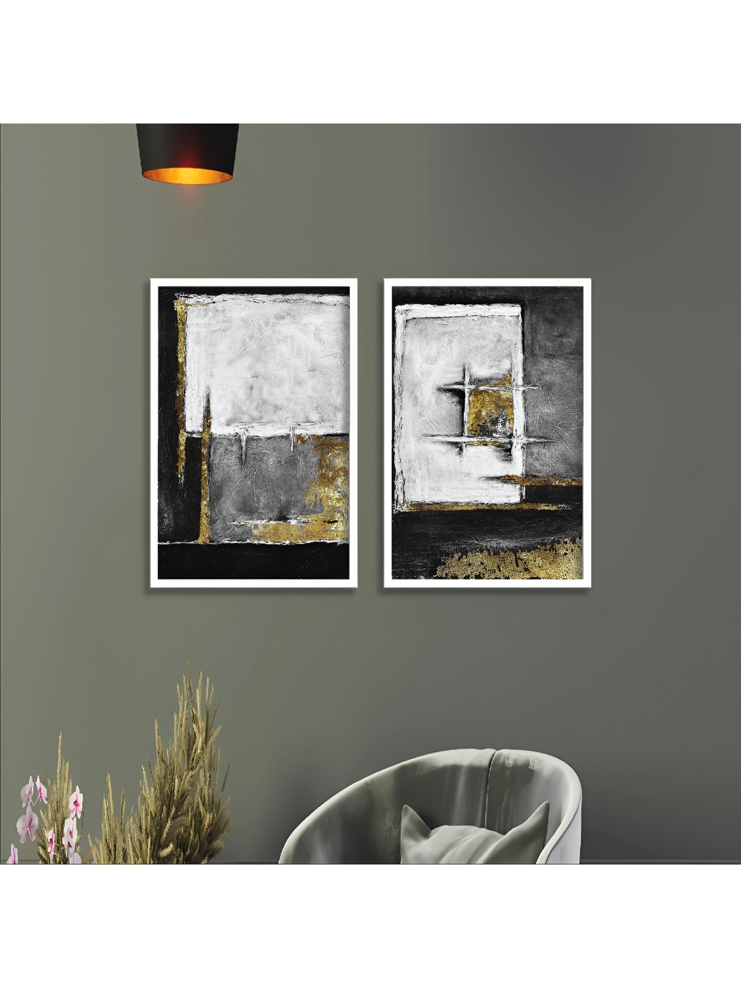 

Aura White & Black 2 Pieces Wood Abstract Wall Paintings