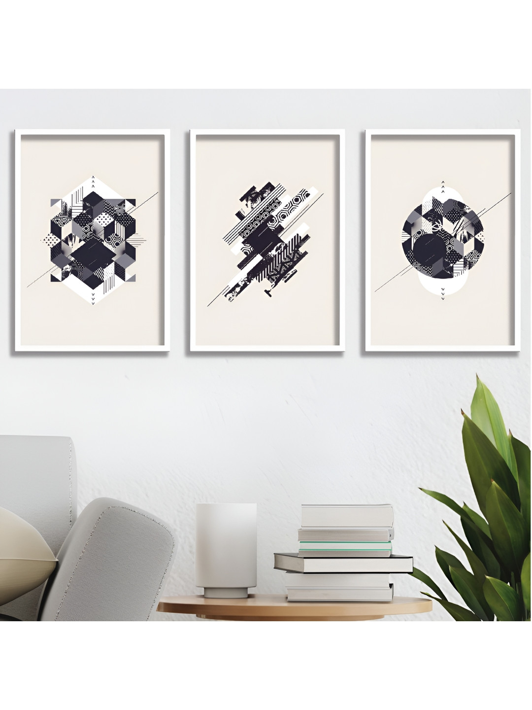 

Aura Cream-Coloured & Black 3 Piece Wood Abstract Wall Paintings