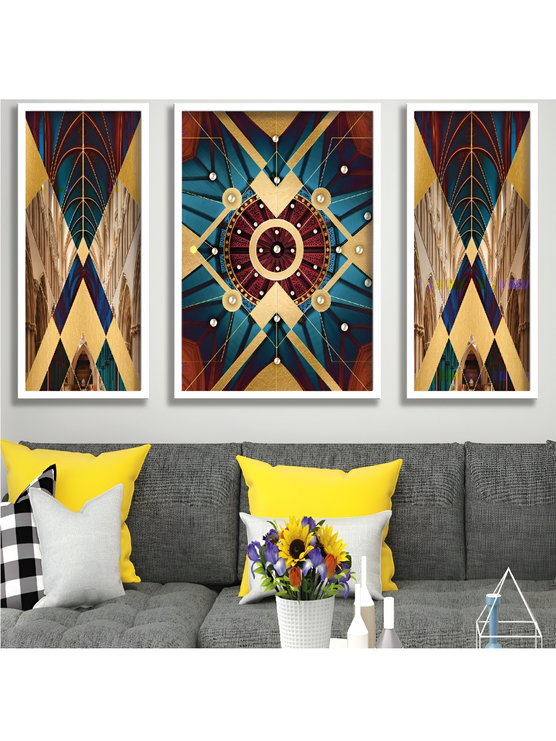 

Aura White & Blue 3 Pieces Wood Abstract Wall Paintings