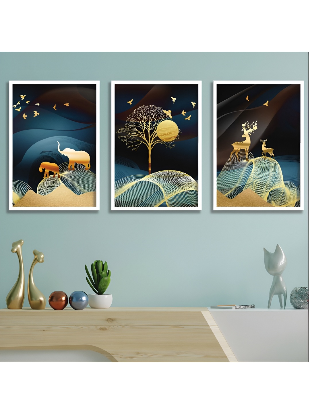 

Aura Black & Gold-Toned 3 Piece Wood Abstract Wall Paintings