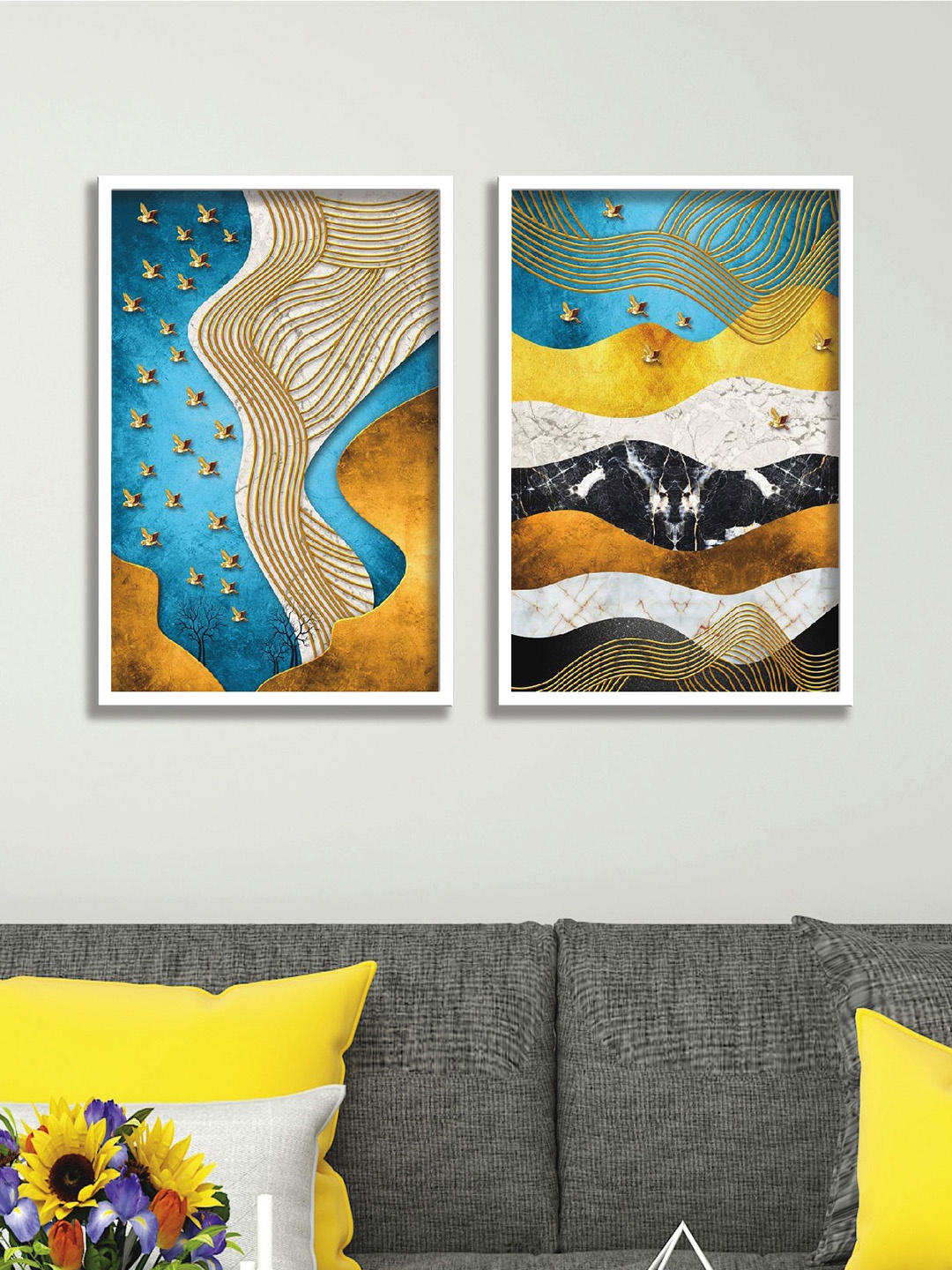 

Aura Blue & Yellow 2 Pieces Wood Abstract Wall Paintings