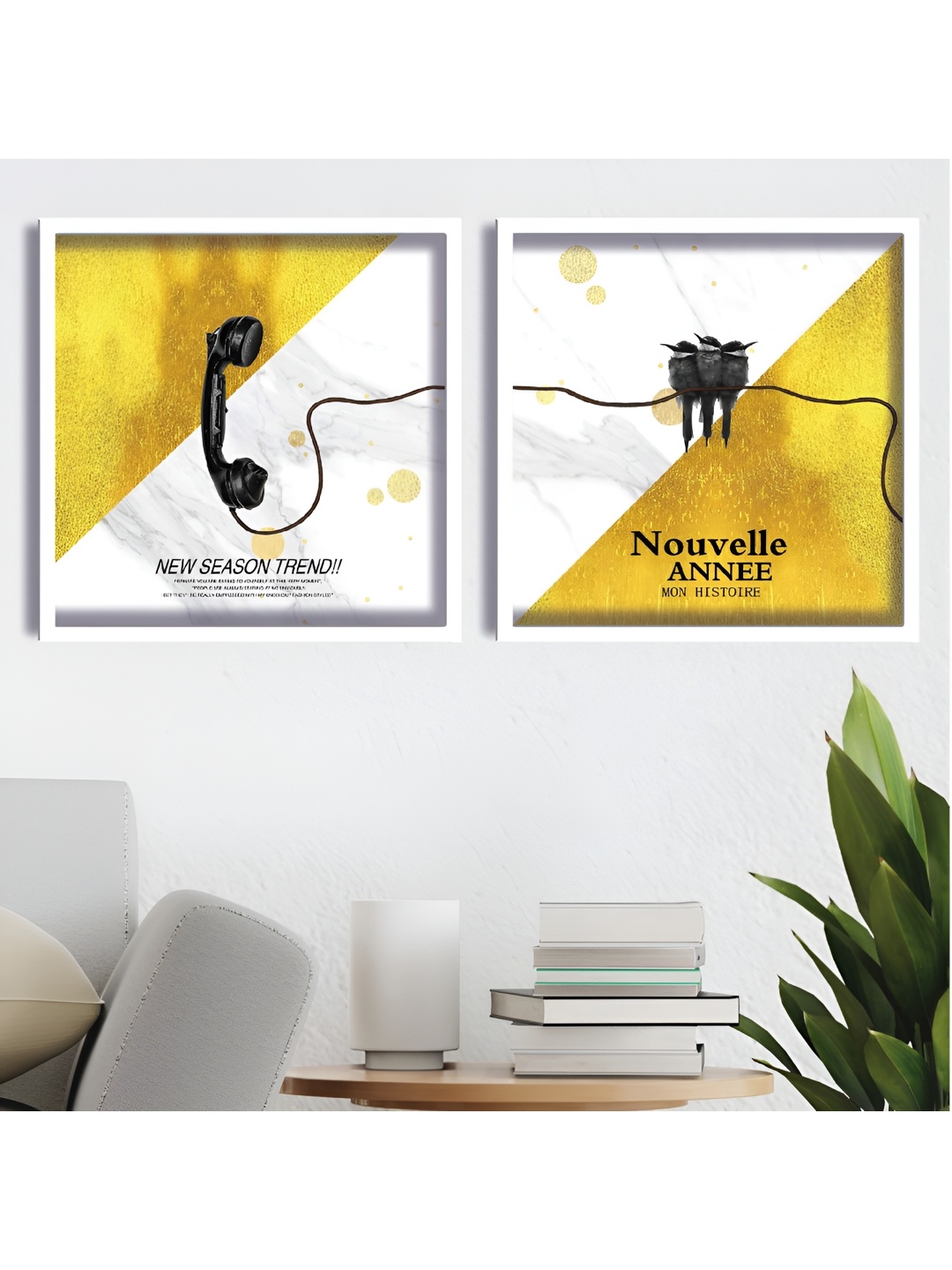 

Aura White & Yellow 2 Pieces Wood Abstract Wall Paintings