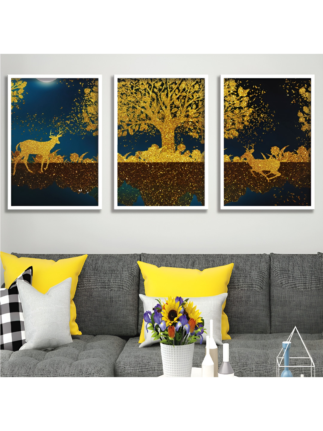 

Aura Gold-Toned & Teal 3 Piece Wood Abstract Wall Paintings