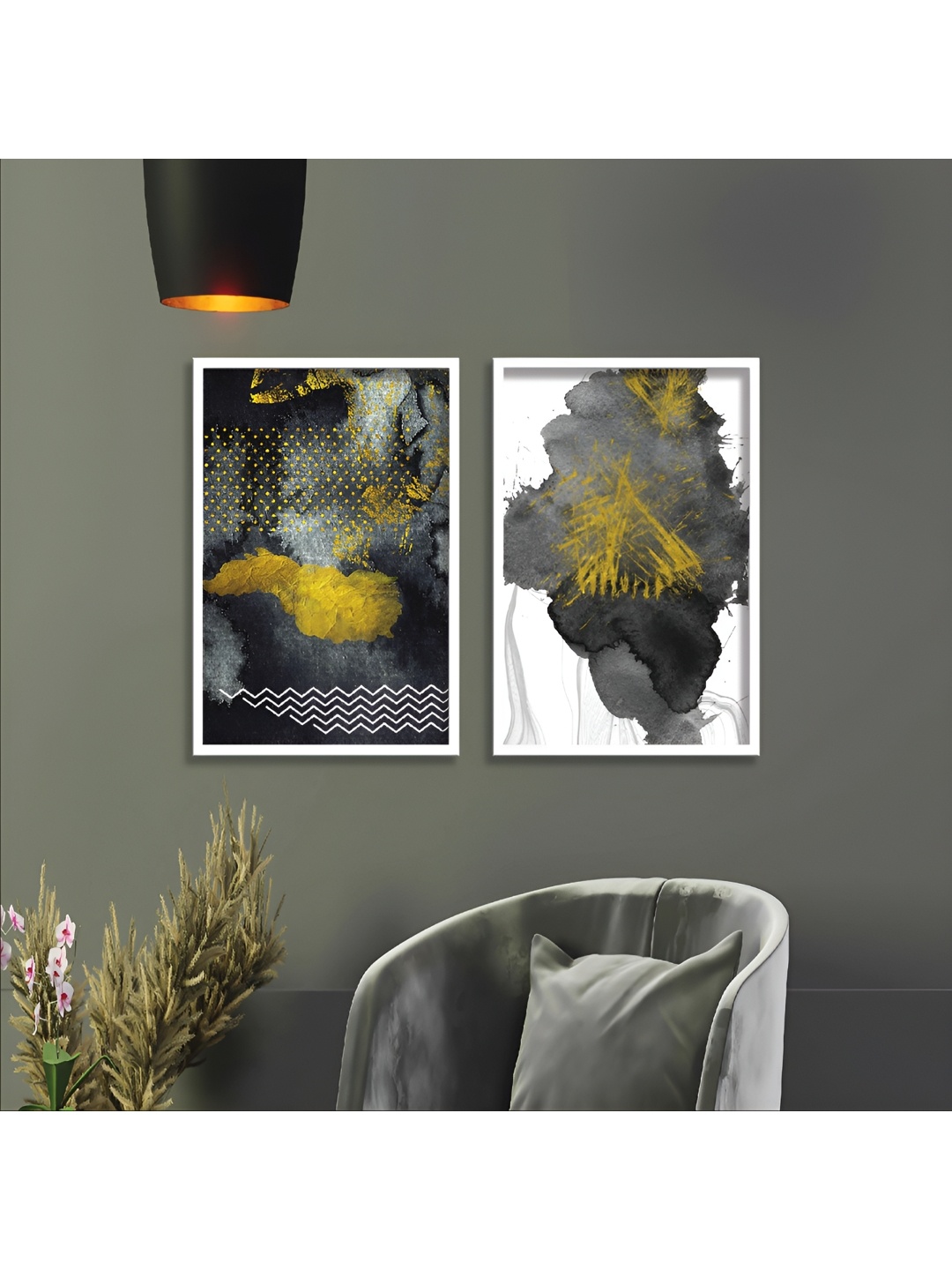 

Aura Grey & Yellow 2 Piece Wood Abstract Wall Paintings