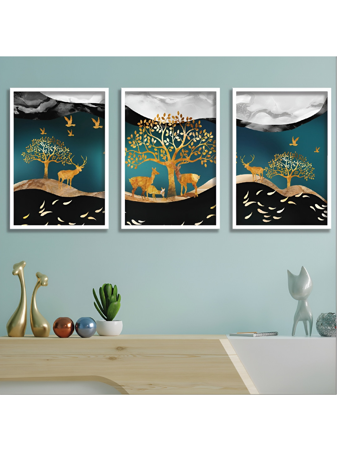 

Aura White & Black 3 Pieces Wood Birds and Animals Wall Paintings