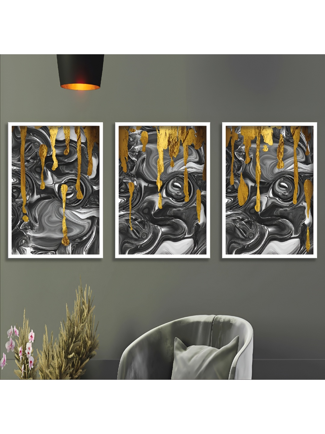 

Aura Grey & Yellow 3 Piece Wood Abstract Wall Paintings