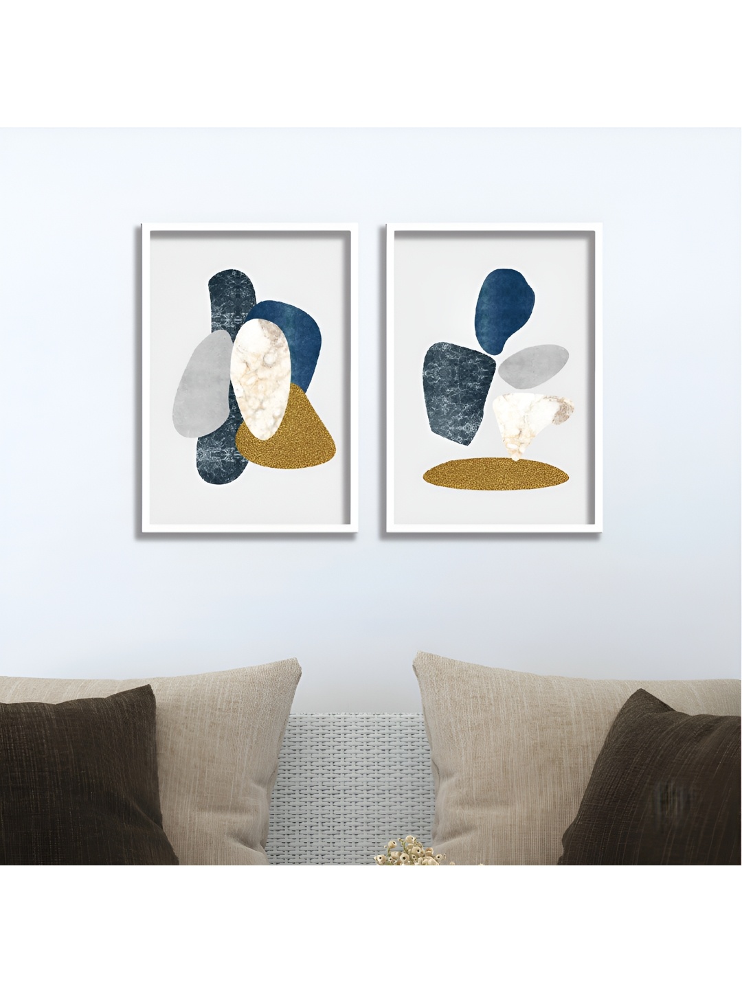 

Aura Gold-Toned & Blue 2 Piece Wood Abstract Wall Paintings