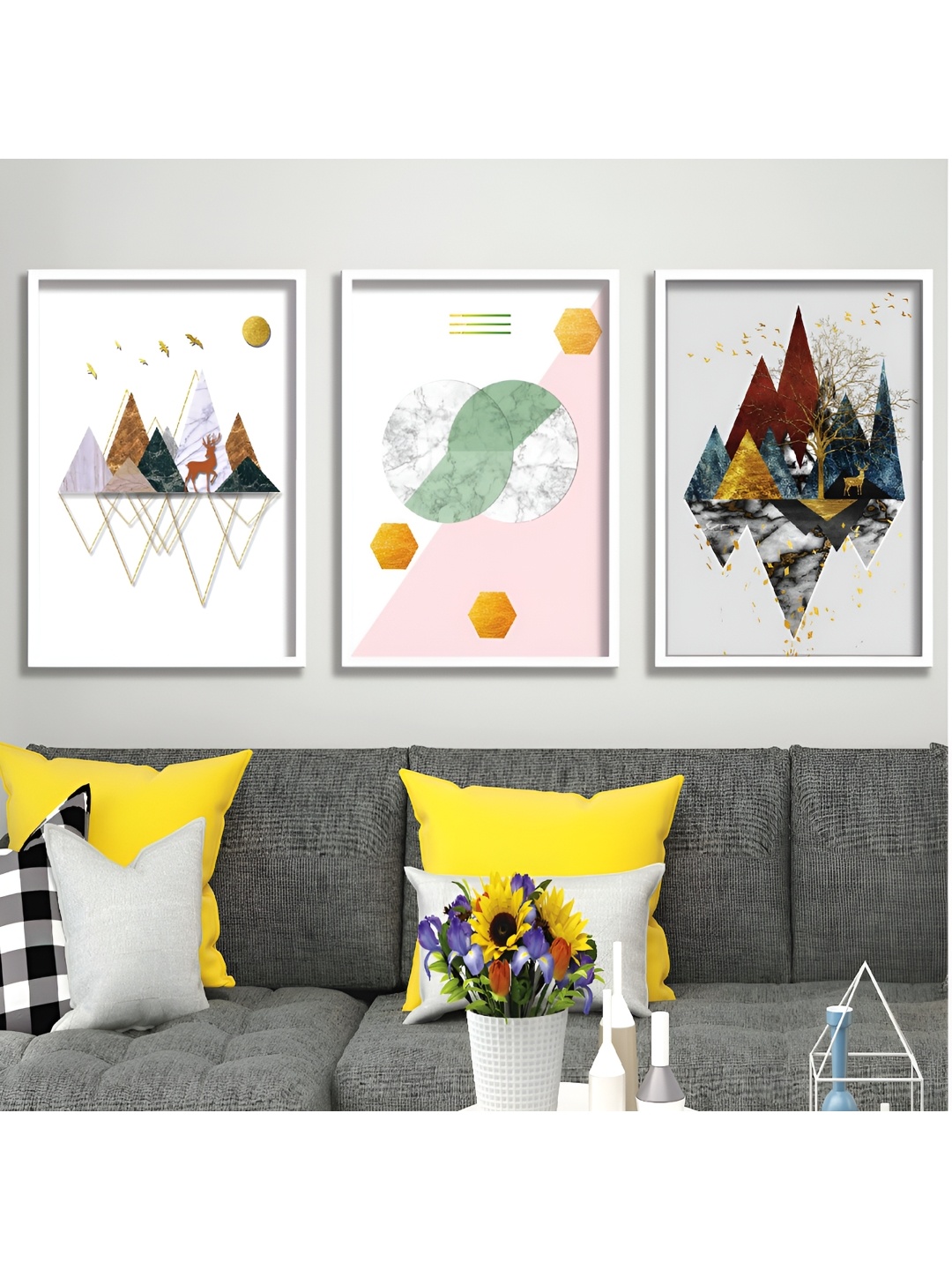 

Aura White & Yellow 3 Piece Wood Abstract Wall Paintings