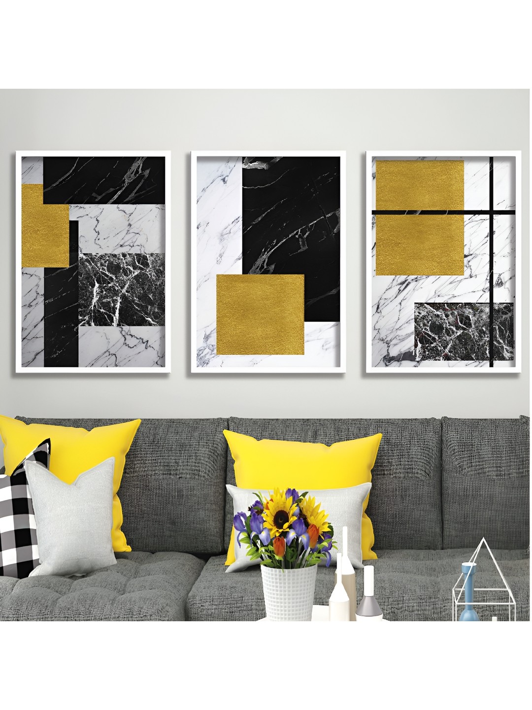 

Aura White & Black 3 Piece Wood Abstract Wall Paintings