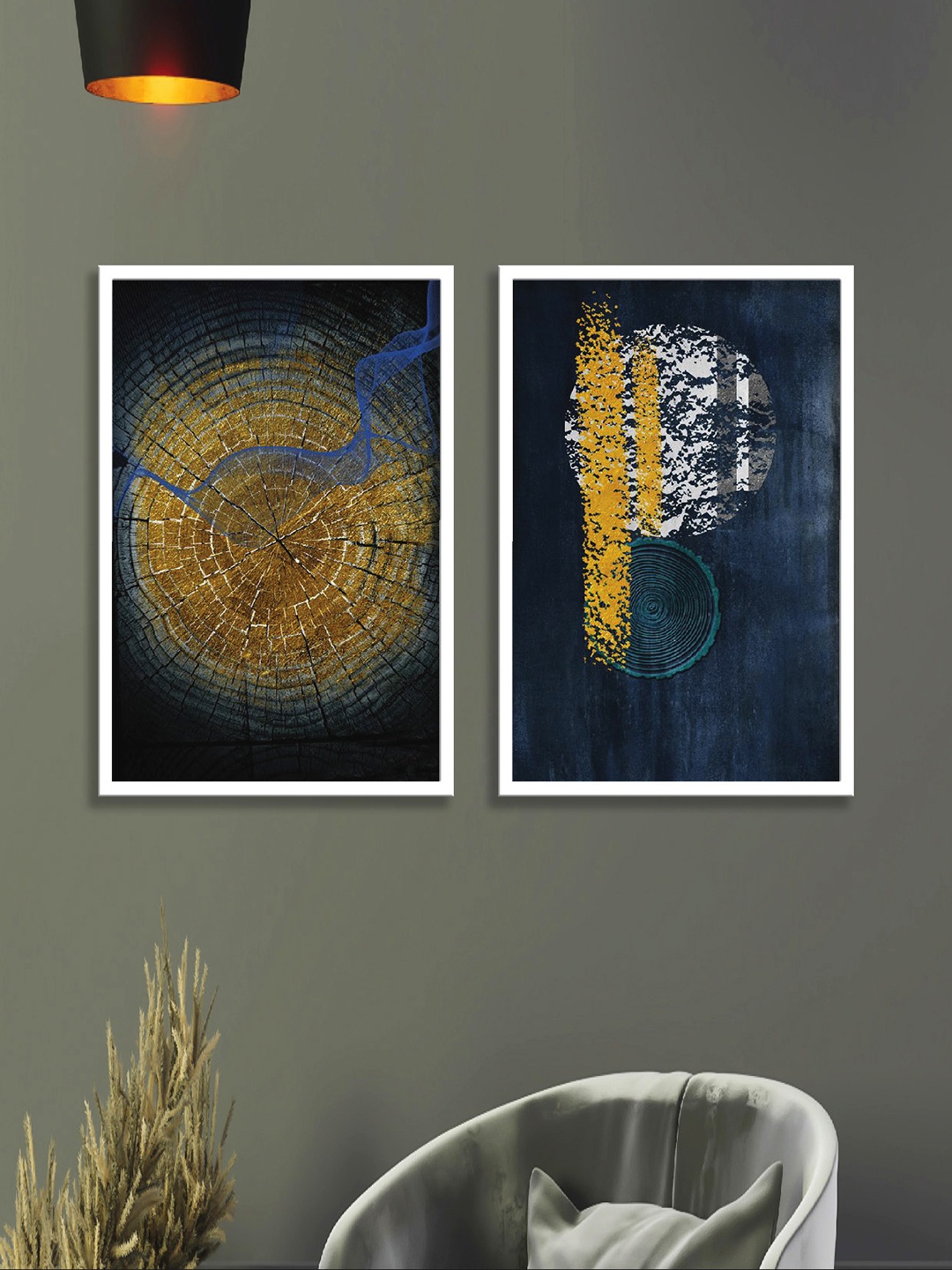 

Aura Gold-Toned & Blue 2 Pieces Wood Abstract Wall Paintings