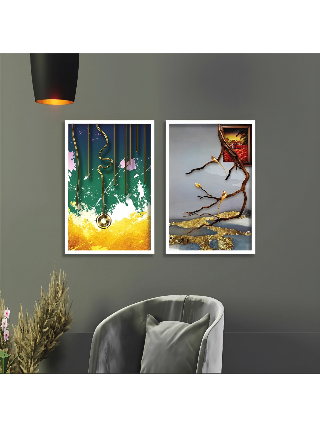 

Aura Grey & Green 2 Pieces Wooden Abstract Wall Art