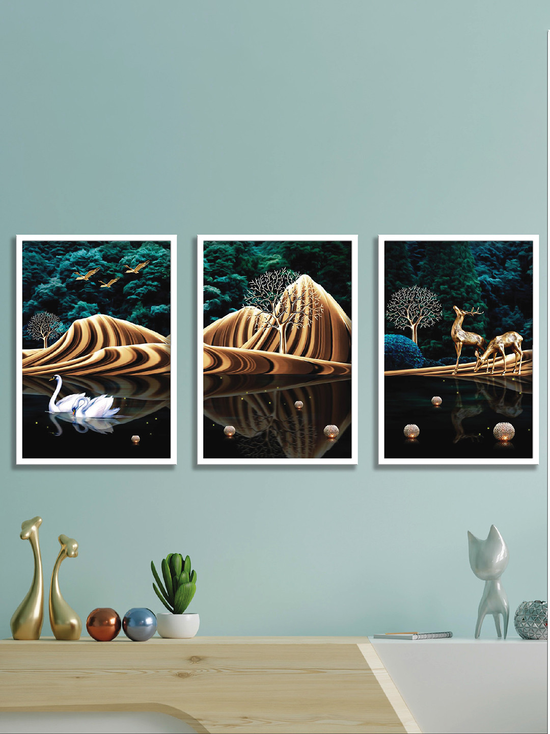 

Aura Black & Green 3 Pieces Wooden Abstract Wall Art