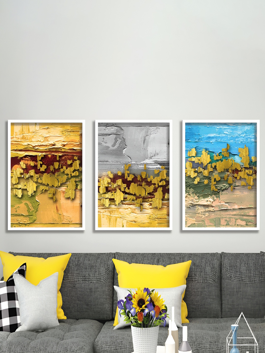 

Aura White & Yellow 3 Pieces Wooden Abstract Wall Art