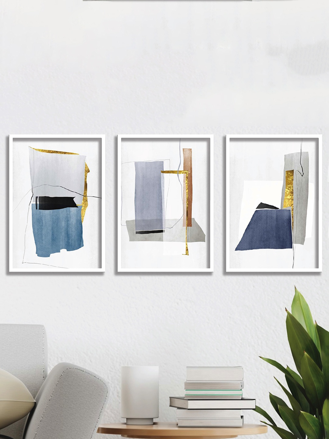 

Aura White & Grey 3 Pieces Wood Abstract Wall Paintings