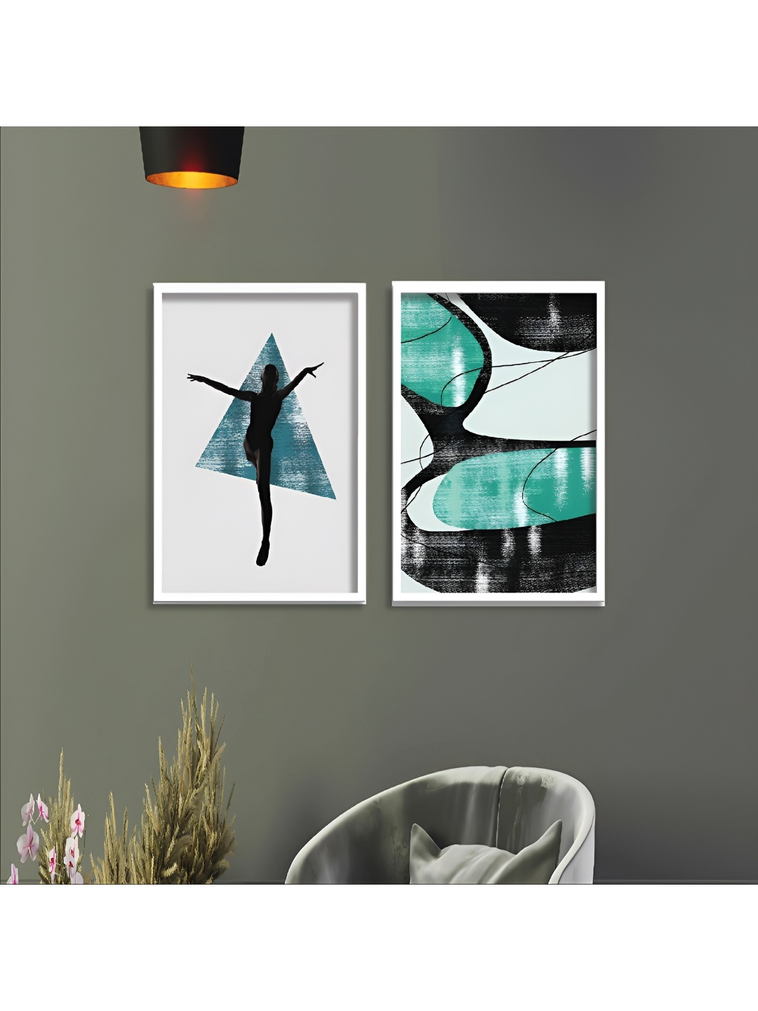 

Aura Grey & Green 2 Pieces Wood Abstract Wall Paintings