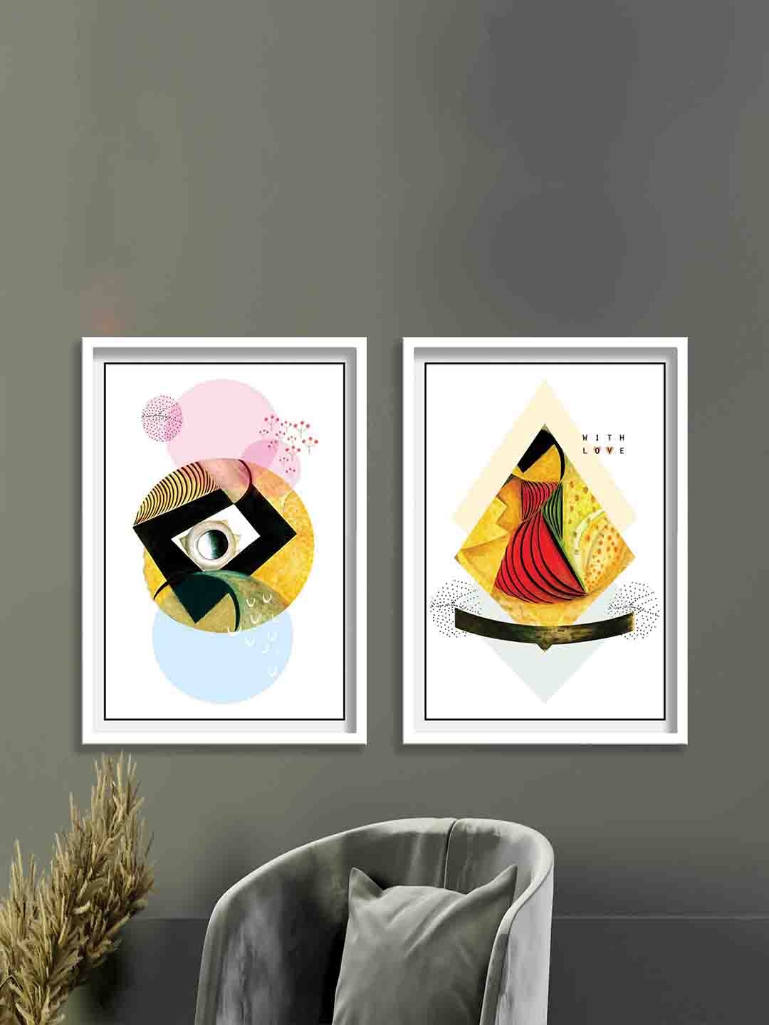 

Aura White & Yellow 2 Pieces Wood Abstract Wall Paintings