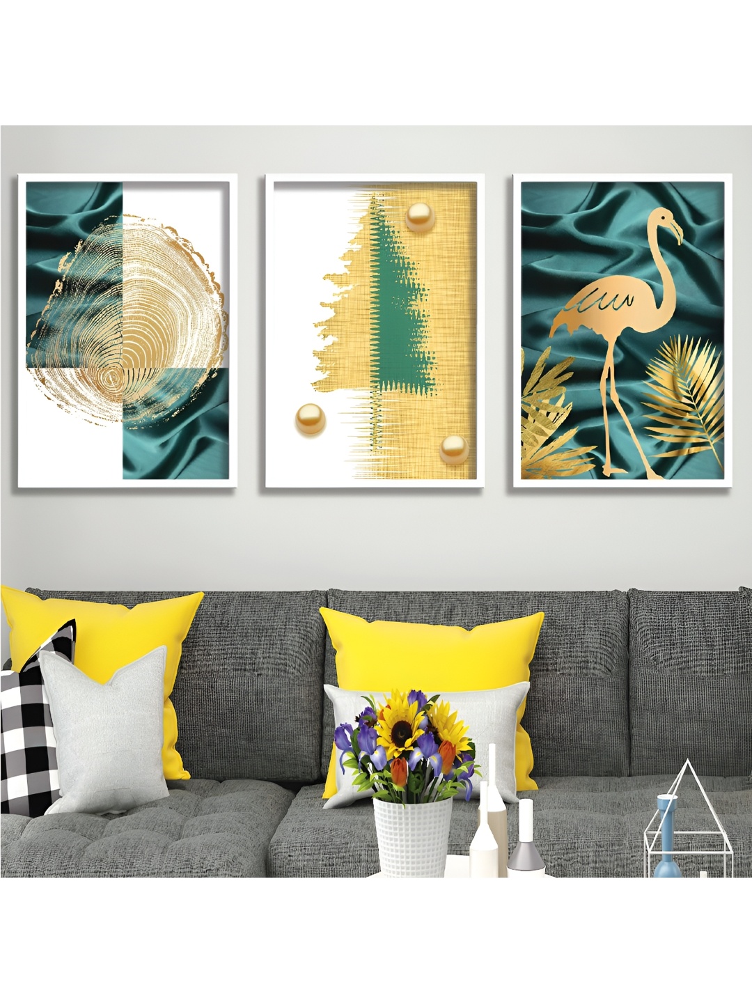 

Aura White & Green 3 Piece Wood Abstract Wall Paintings
