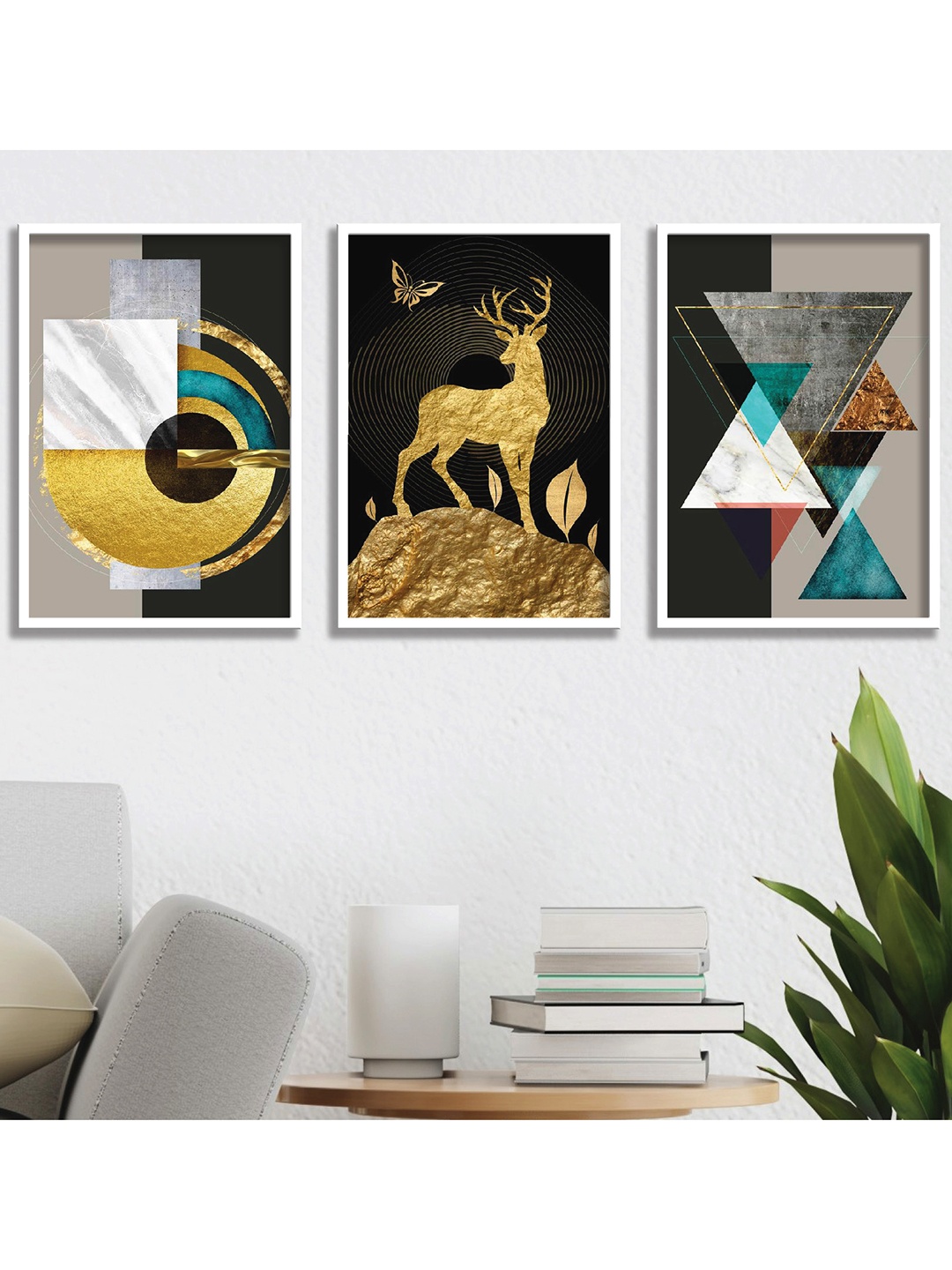 

Aura Gold-Toned & Pink 3 Pieces Wood Abstract Wall Paintings