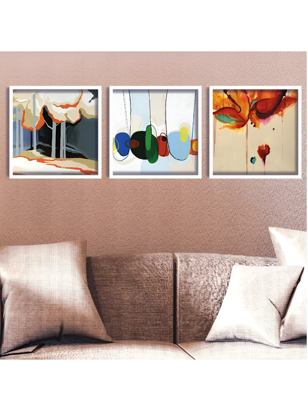 

Aura White & Beige 3 Piece Wood Abstract Wall Paintings