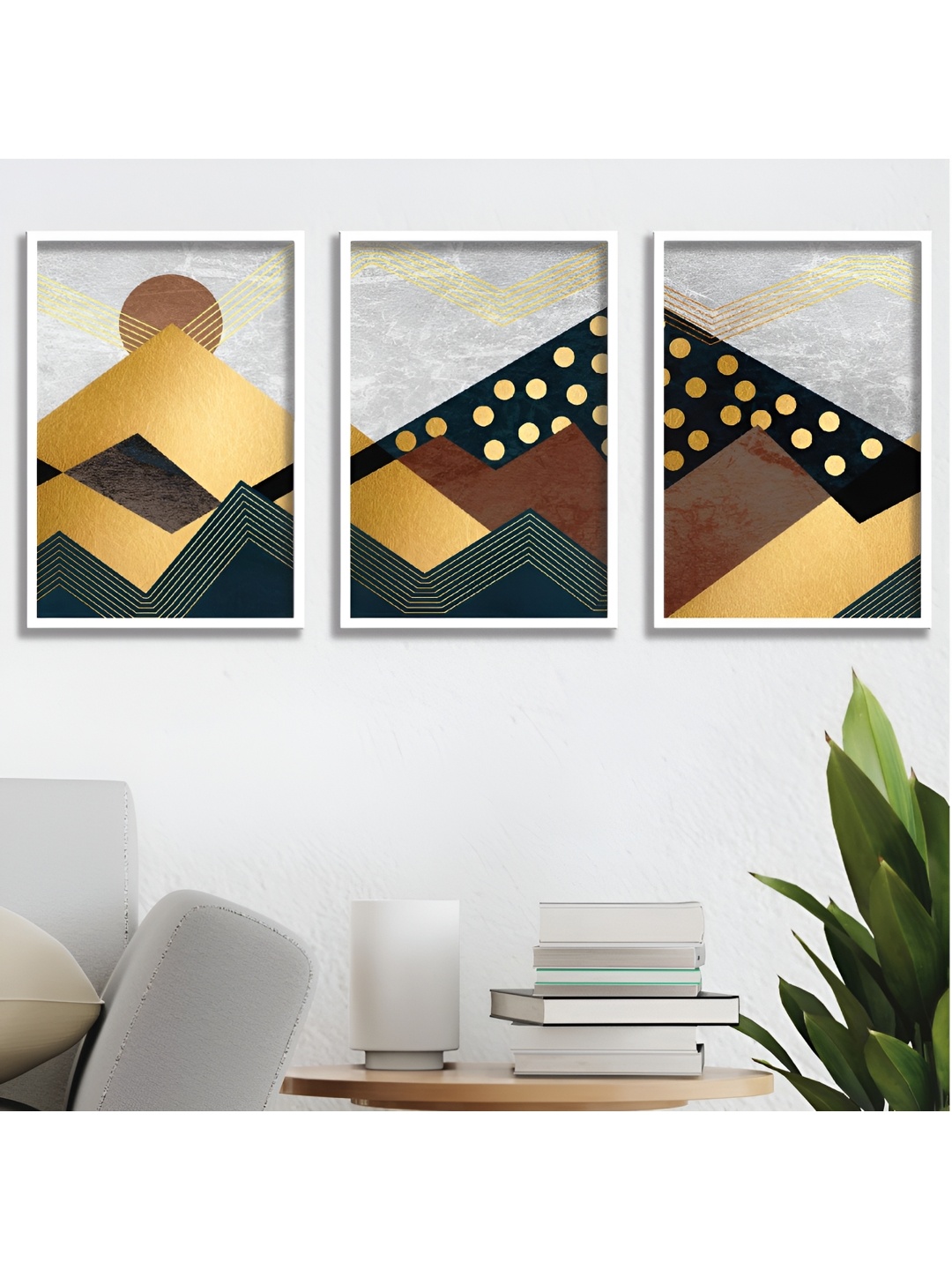 

Aura Gold-Toned & Grey 3 Piece Wood Abstract Wall Paintings