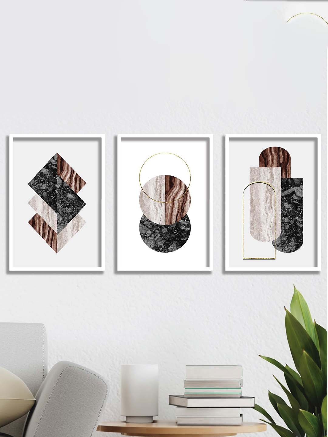 

Aura White & Brown 3 Pieces Wood Abstract Wall Paintings