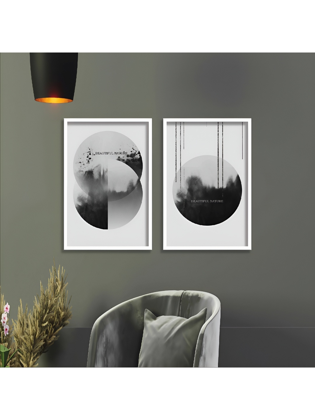 

Aura White & Grey 2 Pieces Wood Abstract Wall Paintings