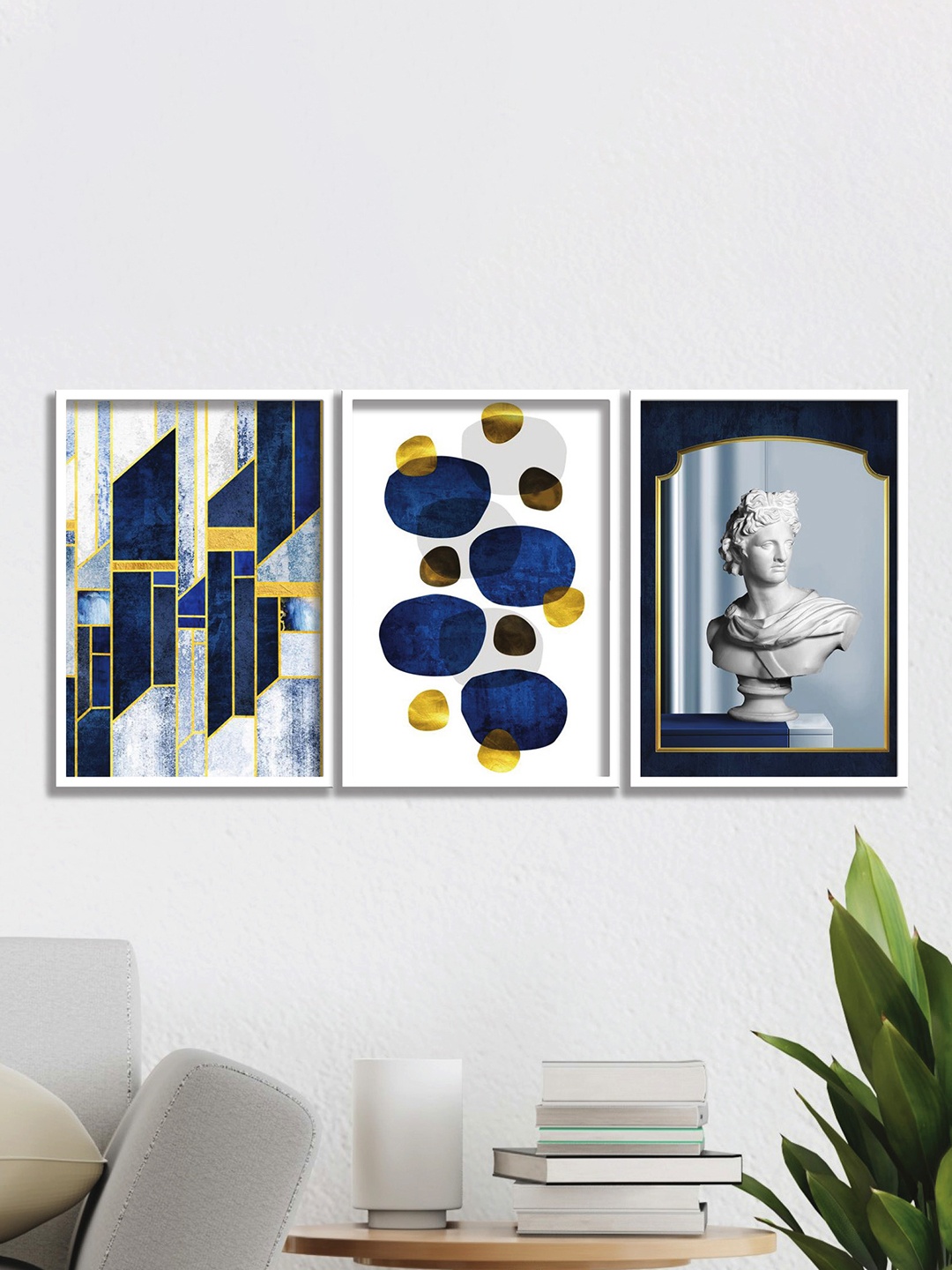 

Aura White & Blue 3 Pieces Wood Abstract Wall Paintings