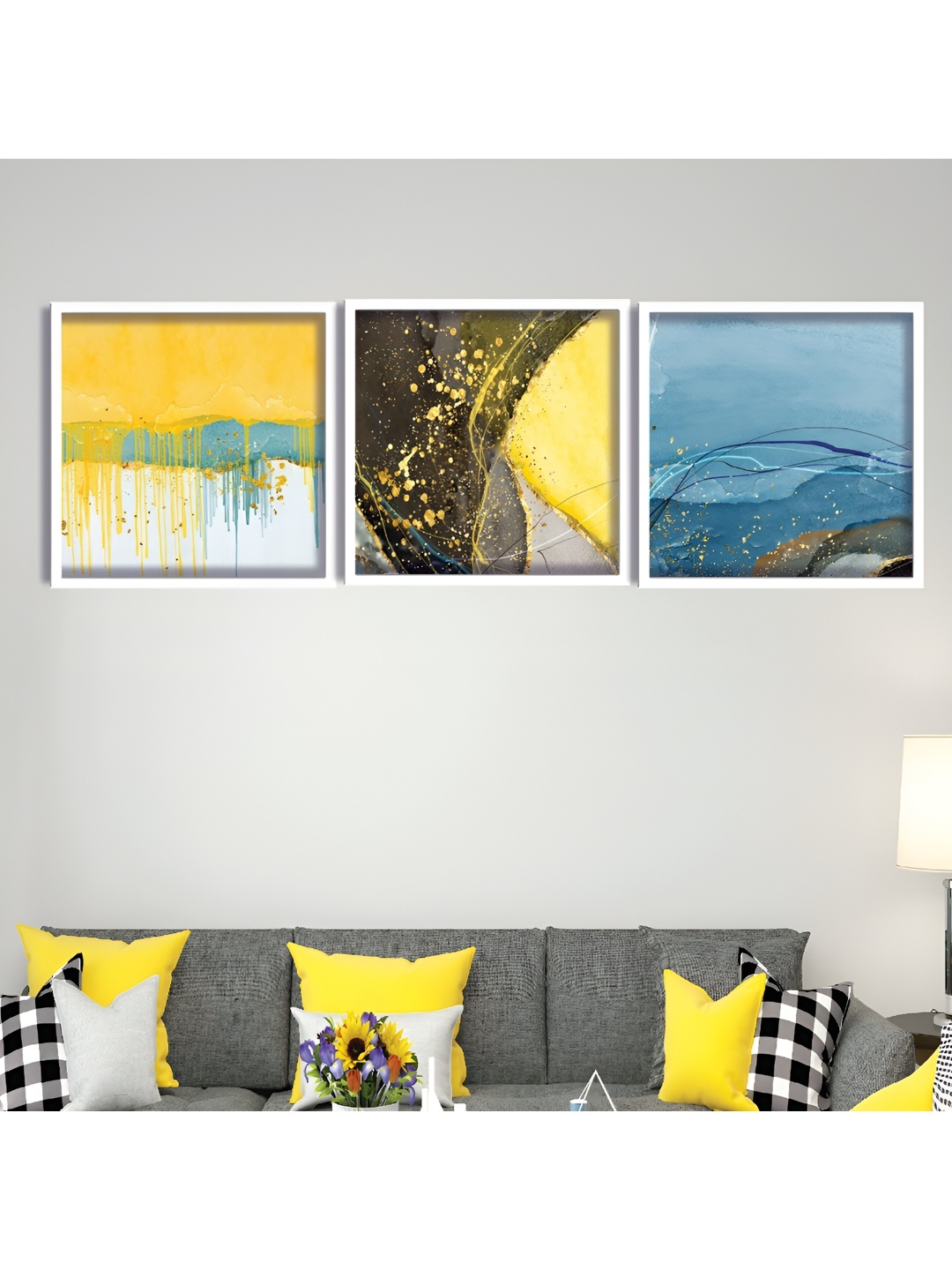 

Aura White & Yellow 3 Piece Wood Abstract Wall Paintings