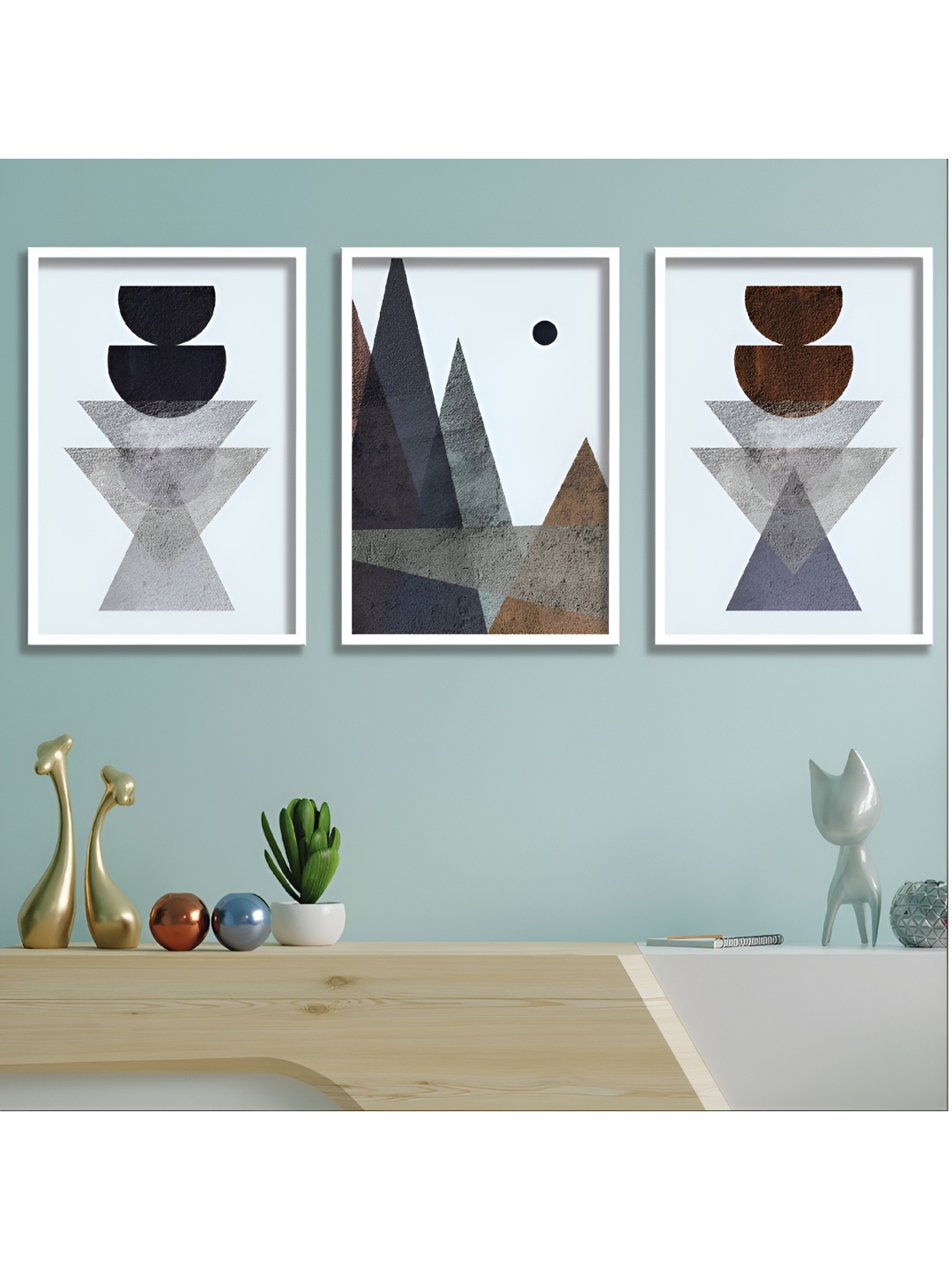 

Aura Grey & Brown 3 Pieces Wood Abstract Wall Paintings