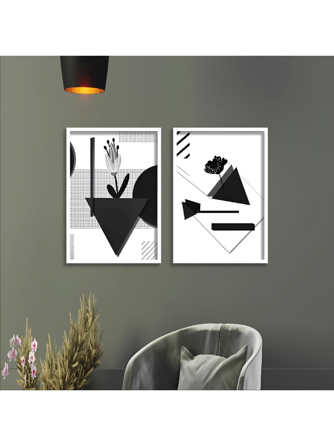 

Aura White & Black 2 Pieces Wood Abstract Wall Paintings