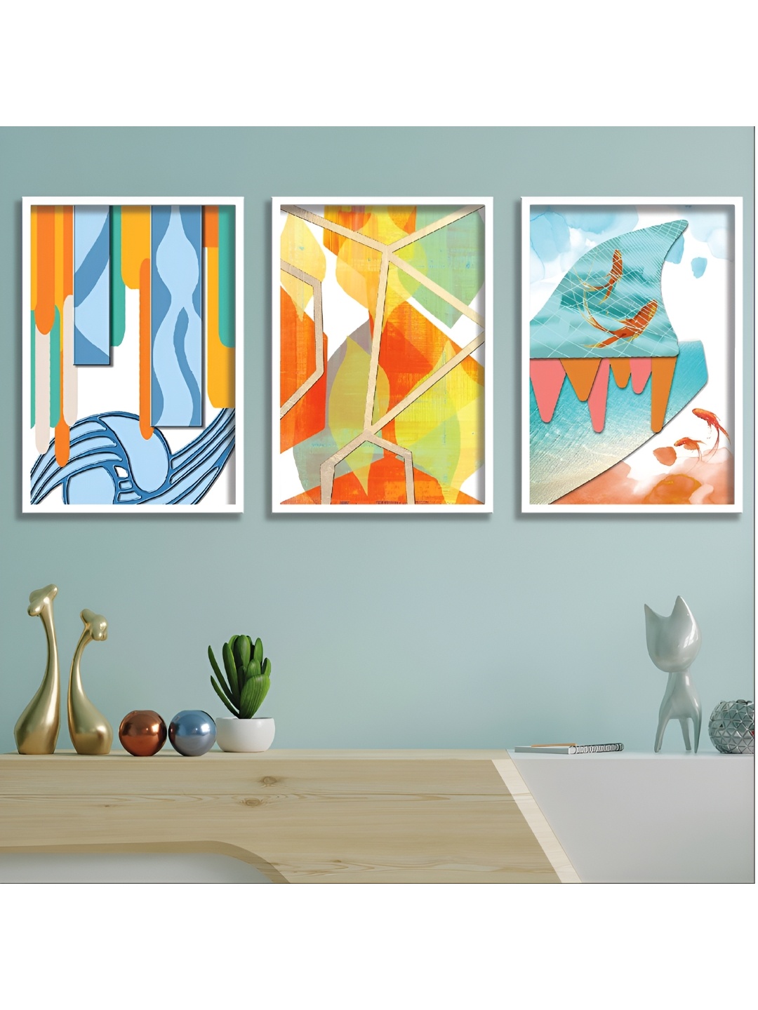 

Aura Orange & Blue 3 Piece Wood Abstract Wall Paintings