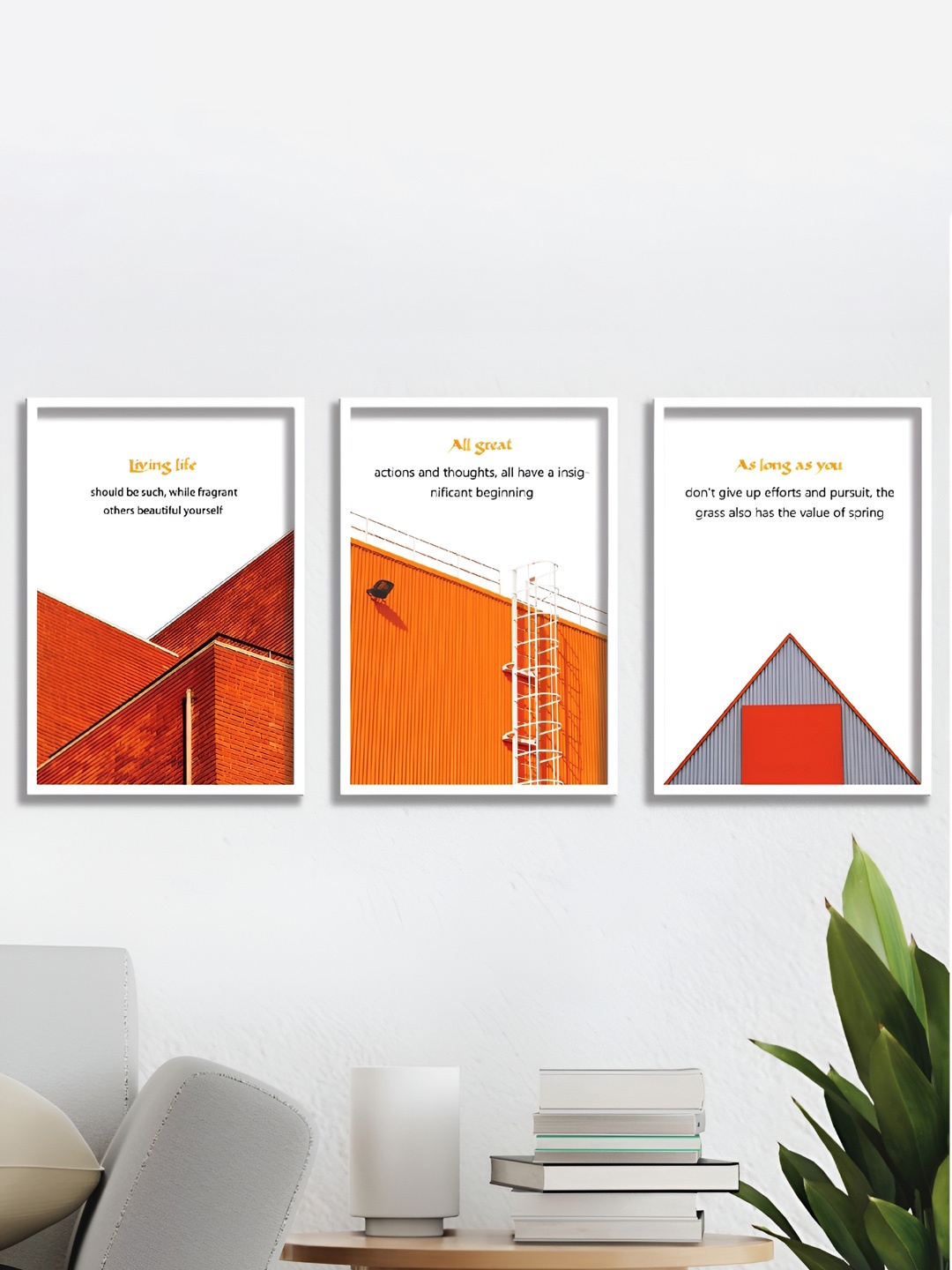 

Aura Orange & White 3 Pieces Wood Abstract Wall Paintings
