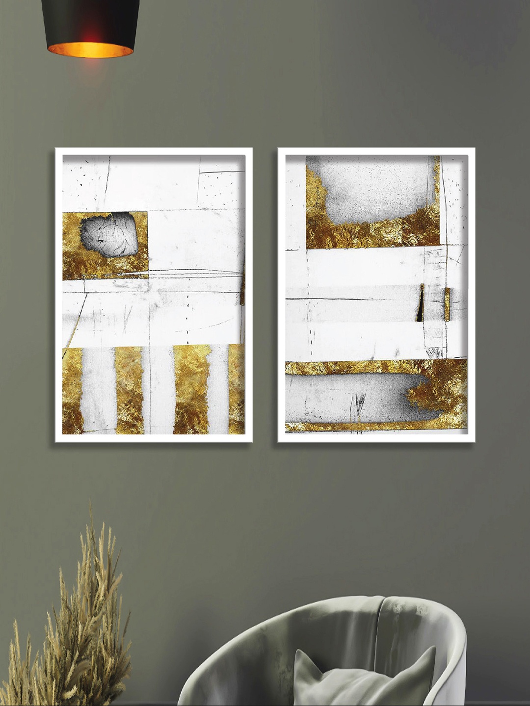 

Aura White & Gold-Toned 2 Pieces Wood Abstract Wall Paintings